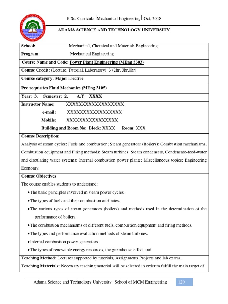 power plant engineering course outline PDF