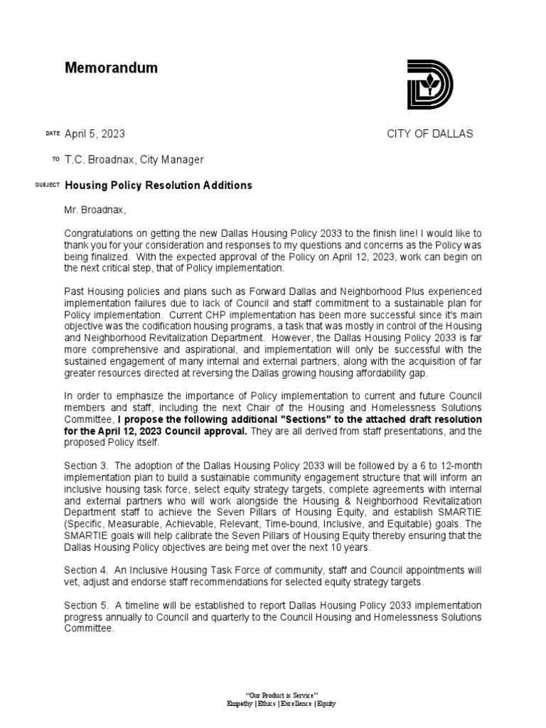 Dallas Housing Policy 2033 Additions PDF