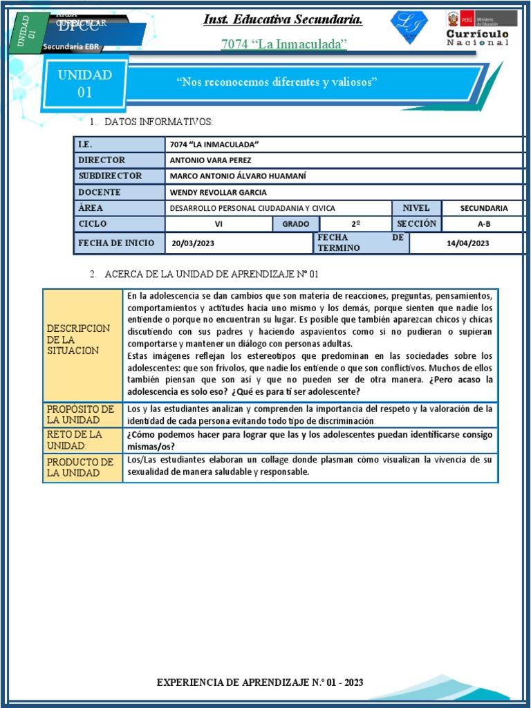 2º DPCC - Unidad #1 - 2023 | PDF | Aprendizaje | Las emociones