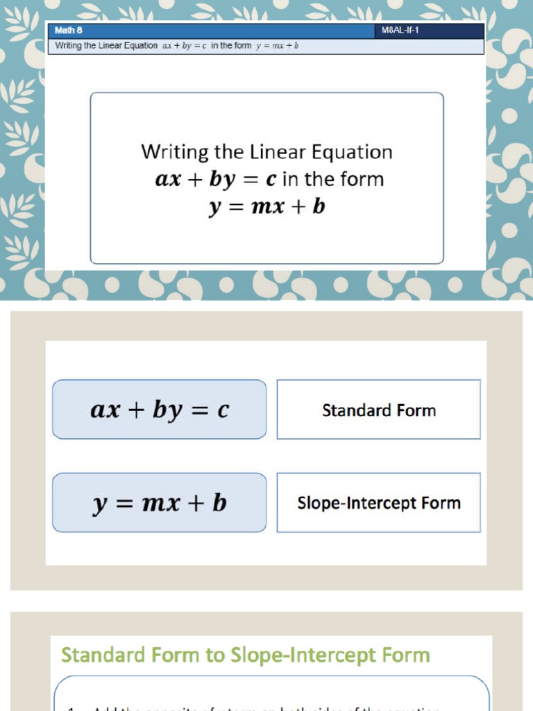 05writing The Linear Equation From General To Standard Form | PDF