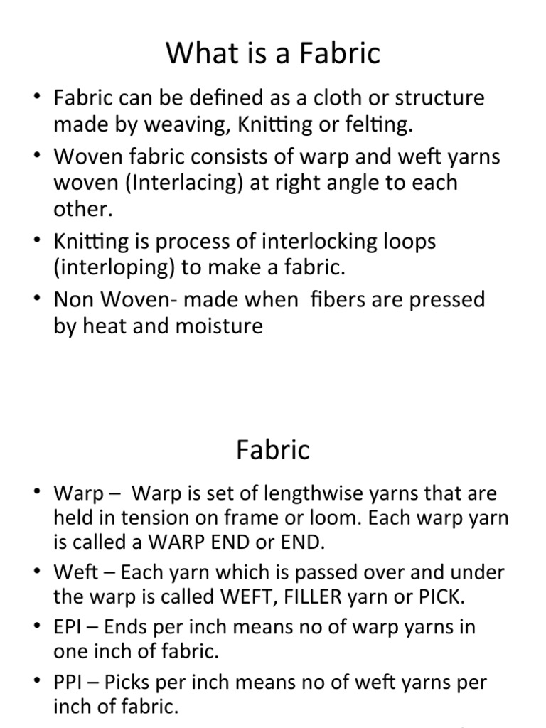 Fabric Terms and Woven Prepartory Process Lecture 2 PDF Textiles