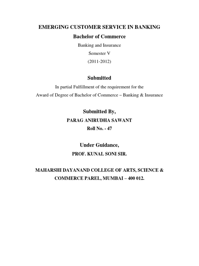 Emerging Customer Service in Banking Bachelor of Commerce: Banking and ...