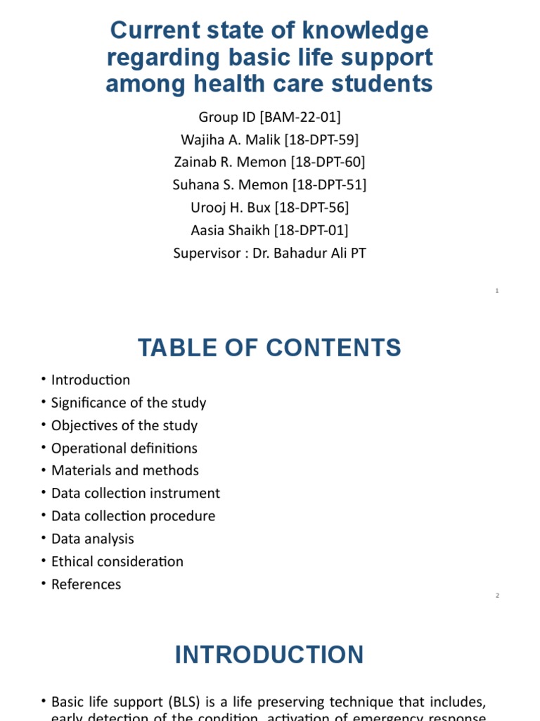 Current State of Knowledge Regarding Basic Life Support (Synopsis PPT