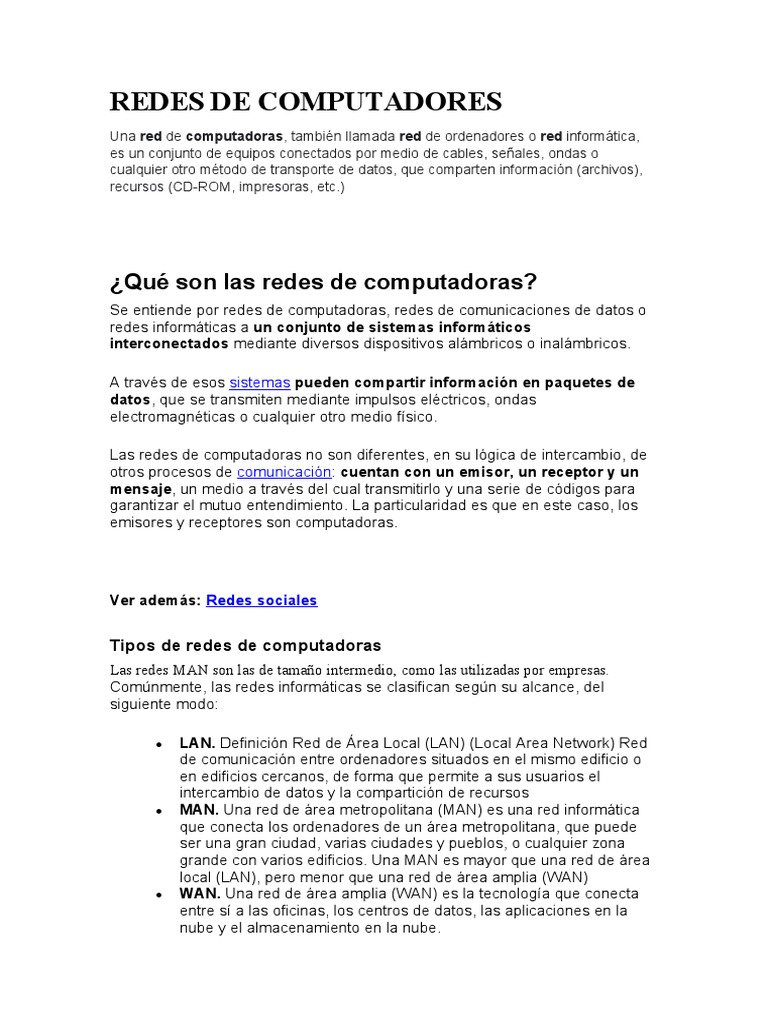 Tipos y funciones de redes computacionales | PDF | Red de computadoras ...