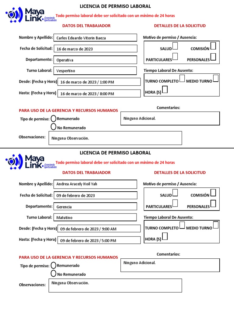 Solicitud de Permiso Laboral 2 | Descargar gratis PDF | Labor ...