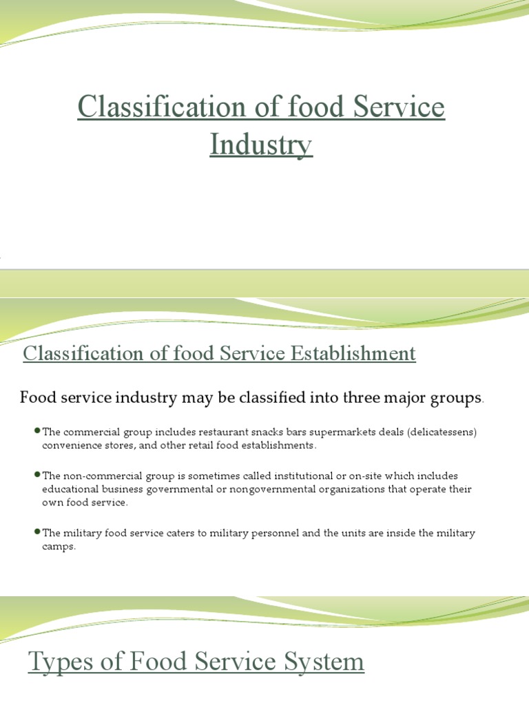 Classification of Food Service Industry PDF Foodservice Menu