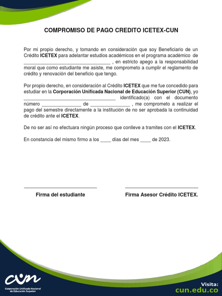Compromiso Pago Crédito ICETEX-CUN | PDF | Finanzas y dinero