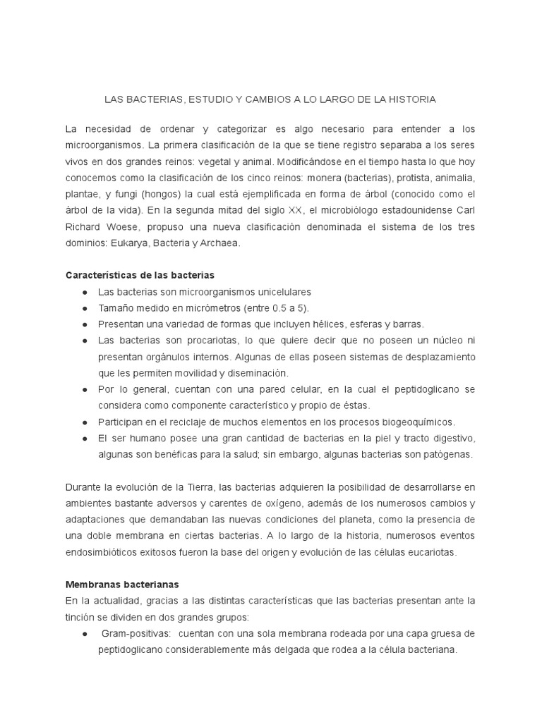 Las Bacterias, Estudio y Cambios A Lo Largo de La Historia | PDF | Las ...