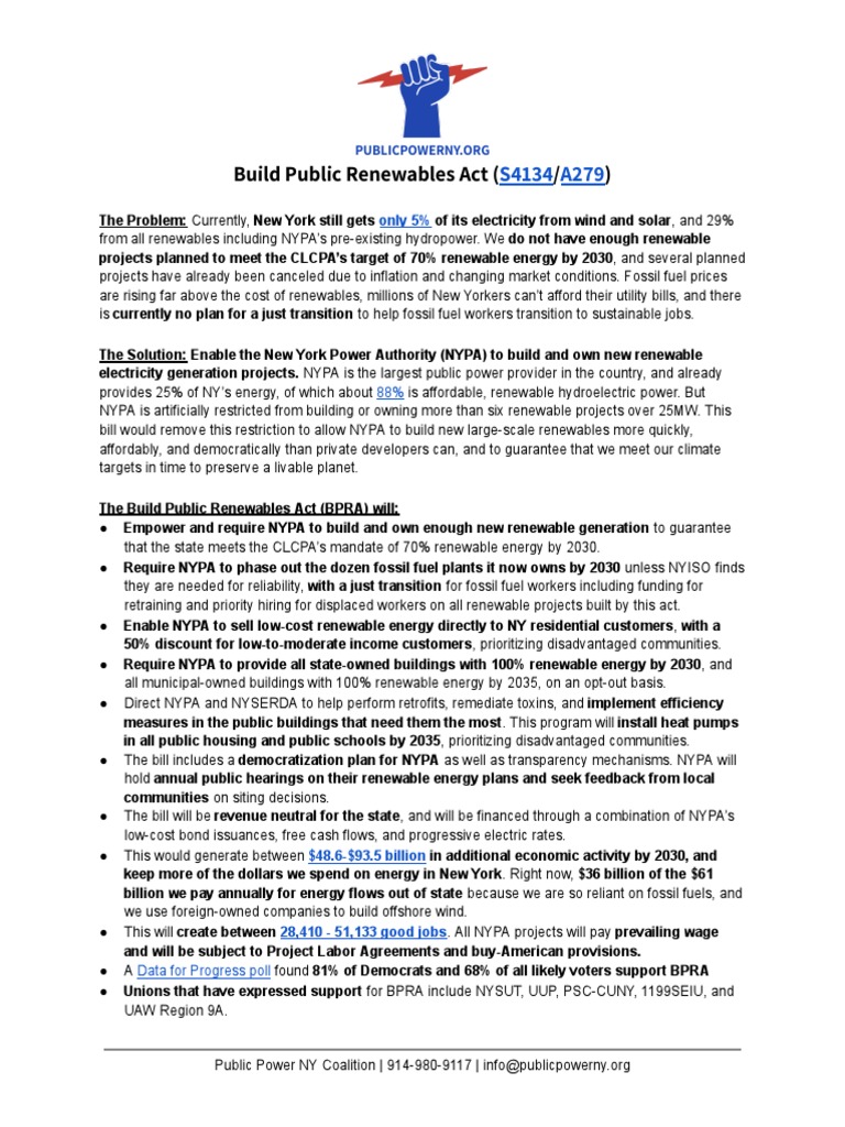 Build Public Renewables Act One Pager For Legislators PDF Renewable