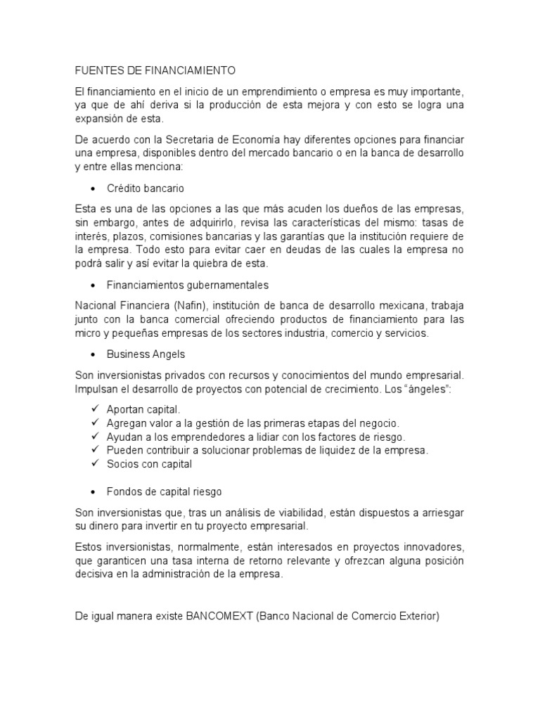 Fuentes de financiamiento empresarial | PDF | Bancos | Iniciativa ...