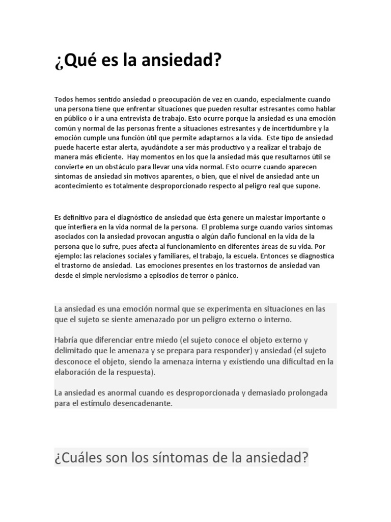 Entendiendo la ansiedad y sus síntomas | PDF | Ansiedad | Trastorno de ...
