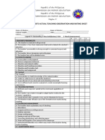 Pre-Service Teacher'S Actual Teaching Observation and Rating Sheet