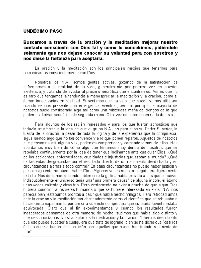 Onceavo Paso NEUROTICOS ANONIMOS PDF Oración Amor