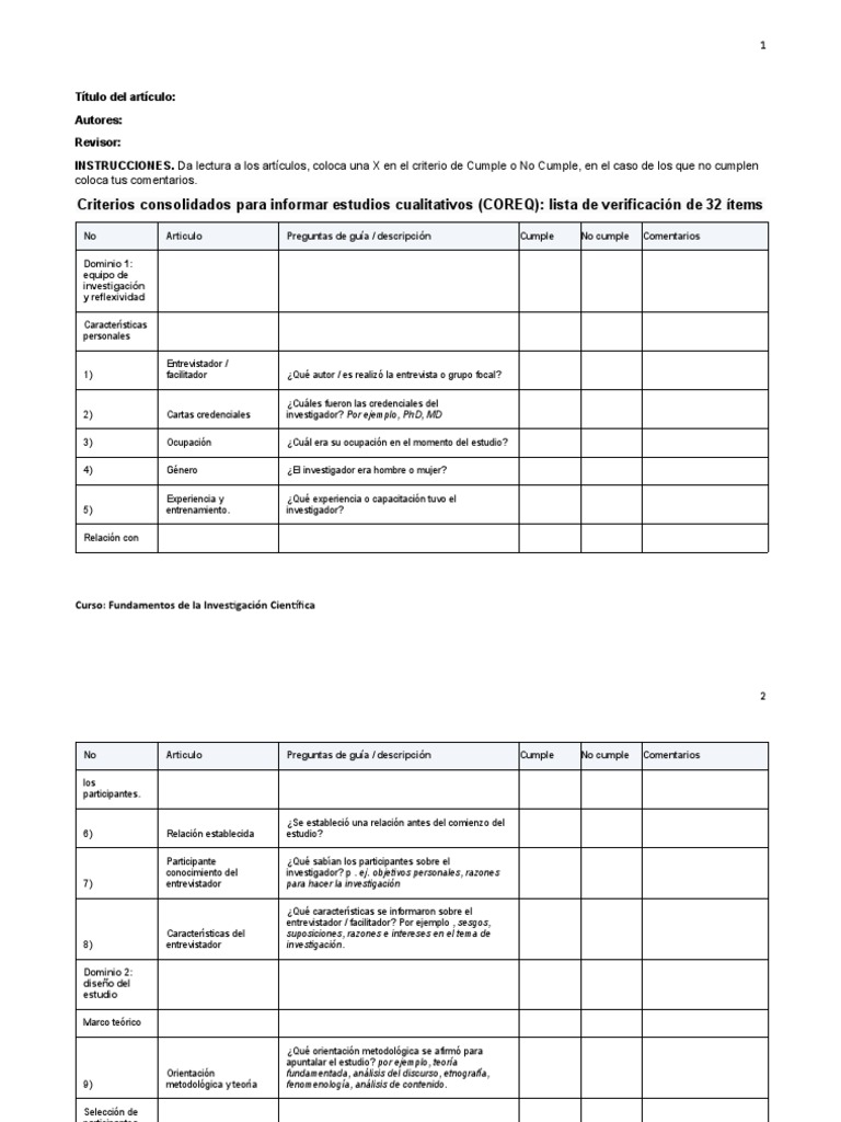 Guía COREQ PARA FIC | PDF | Método científico | Science