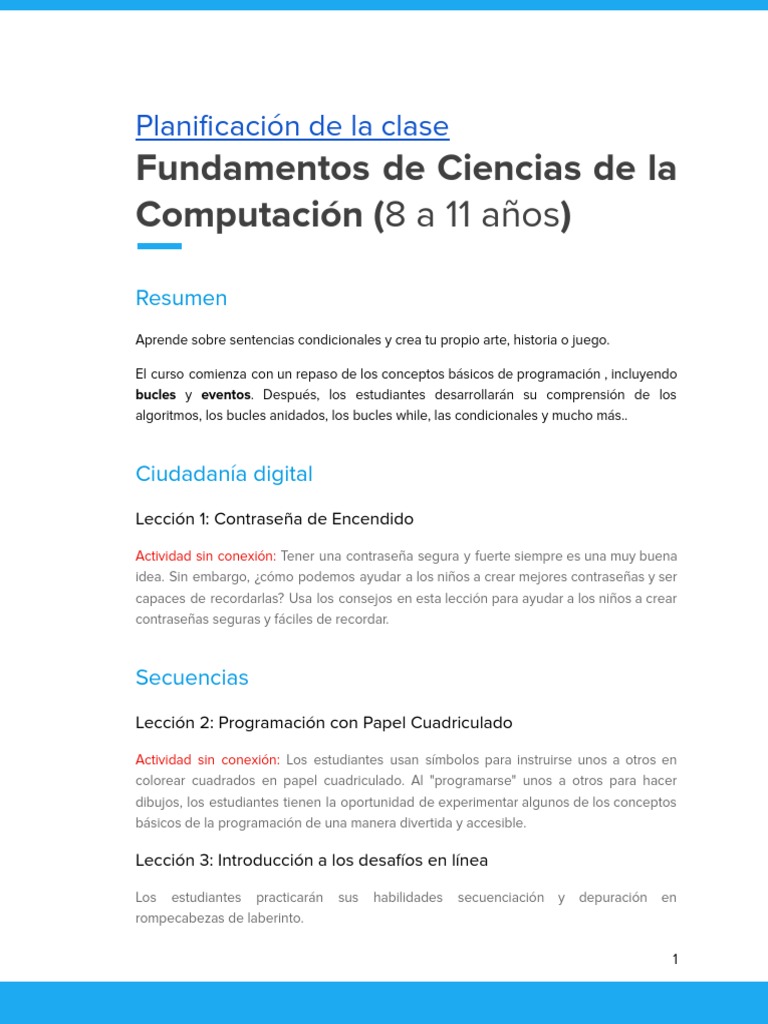 Fundamentos De Ciencias De La Computación 8 A 11 Años Pdf