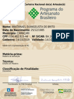 Carteira Nacional do Artesão com Entalhe em Madeira