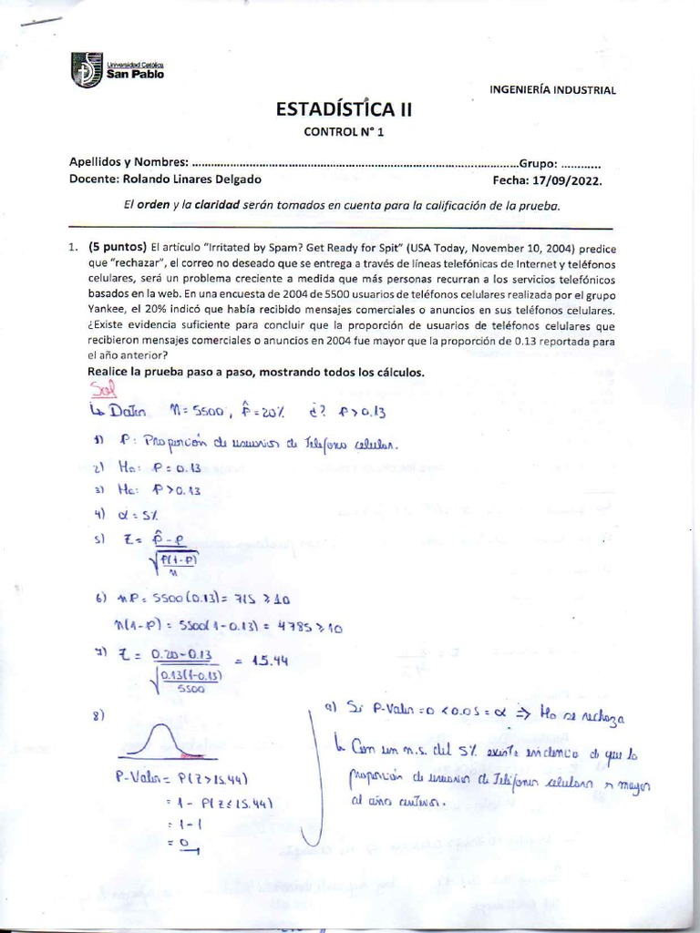 Control 01 Solucionario | PDF