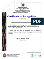 Certificate of Recognition Honors