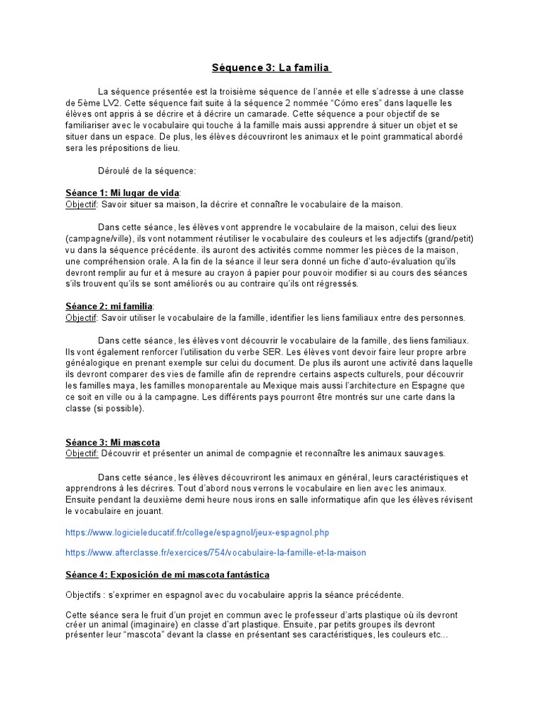 La famille en espagnol pour 5ème | PDF | Linguistique