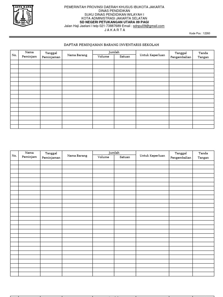 FORM PEMINJAMAN BARANG | PDF