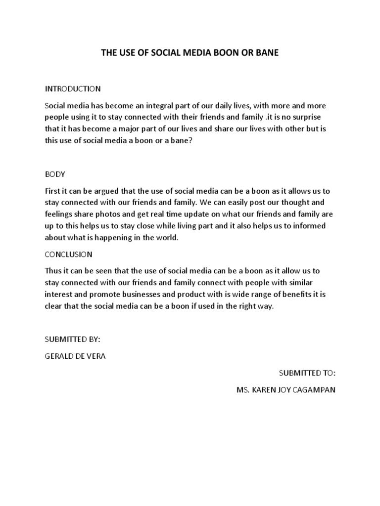 The Use of Social Media Boon or Bane | PDF | Wellness