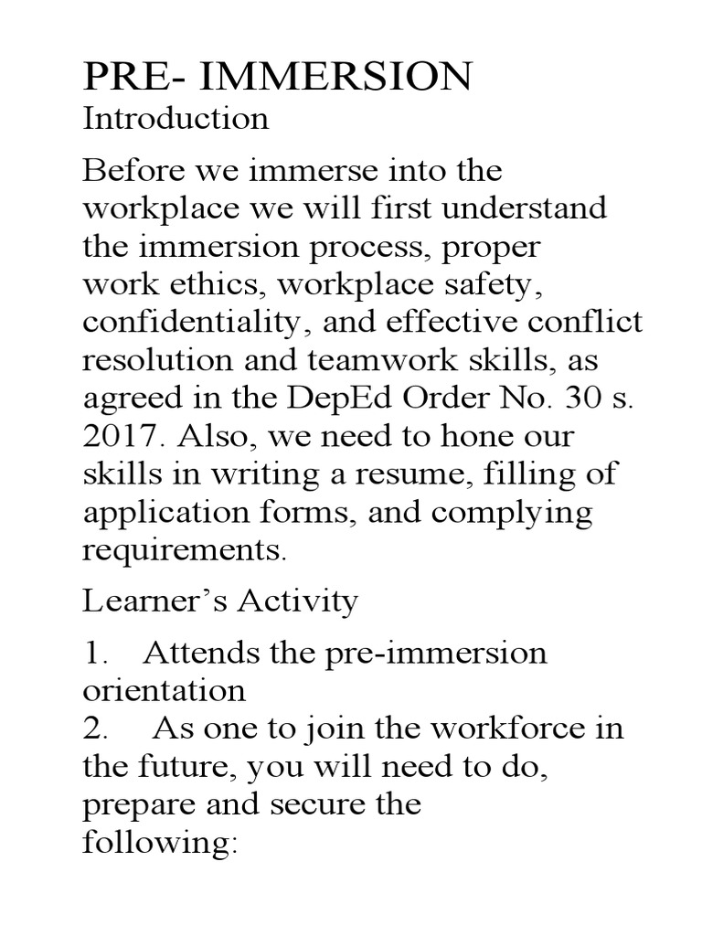 Pre-Immersion Guide for SHS Students | PDF | Leadership | Curriculum