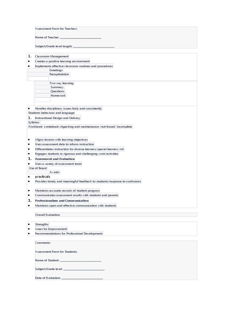 Assessment Form For Teachers Pdf Educational Assessment Teaching