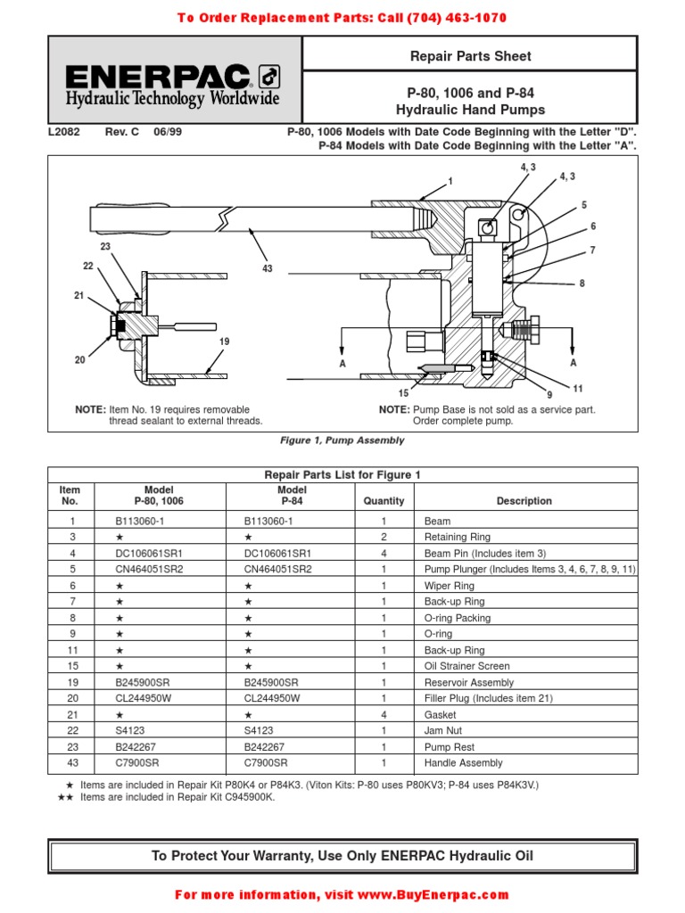 P80K4 Universal Enerpac Pump Repair Kit PDF Valve Electrical