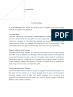 Fernando Arturo Ramírez Miranda Teacher Teyda Gordon 10th Grade (Group 1) Psychology 30/09/2022 Psychotherapy in Psychotherapy You Found Out What Is