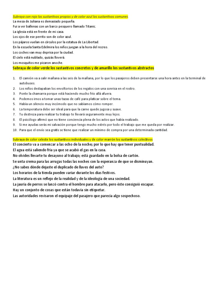 Ejercicios de Sustantivos | PDF