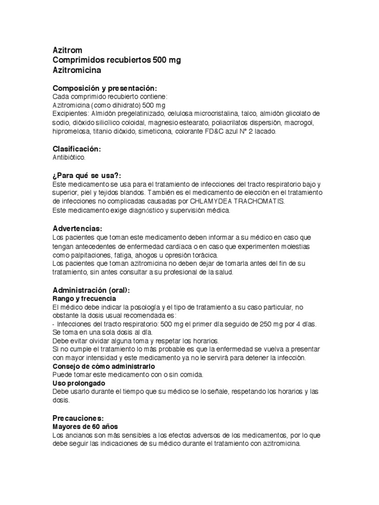Azitrom 500 MG | PDF | Medicamentos con receta | Amamantamiento
