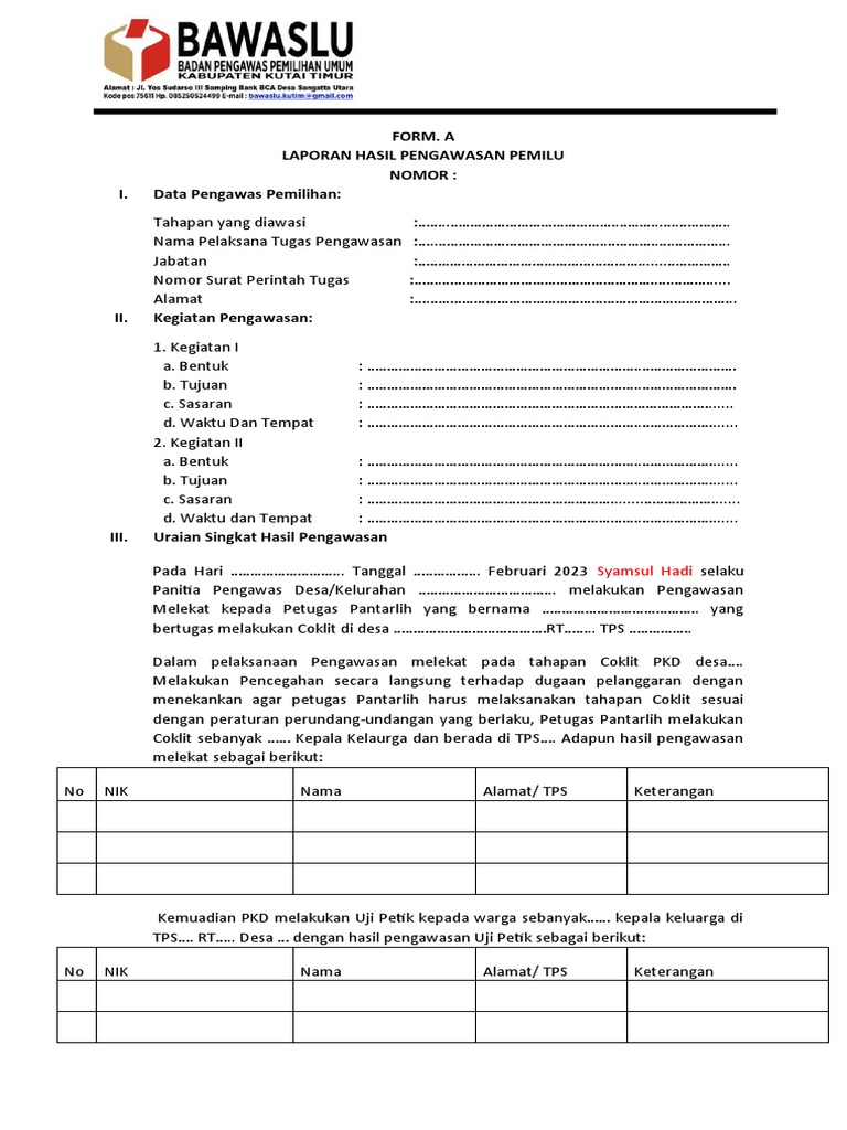 Contoh Form A Pengawasan Pemilu | PDF