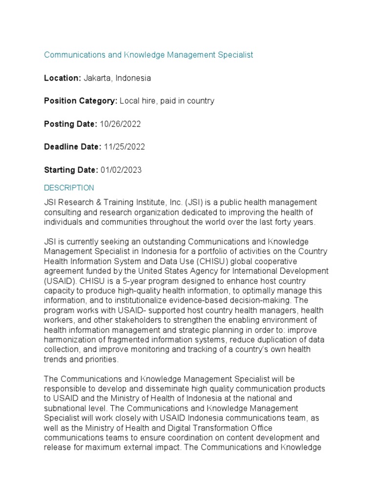 Communications and Knowledge Management Specialist JD PDF
