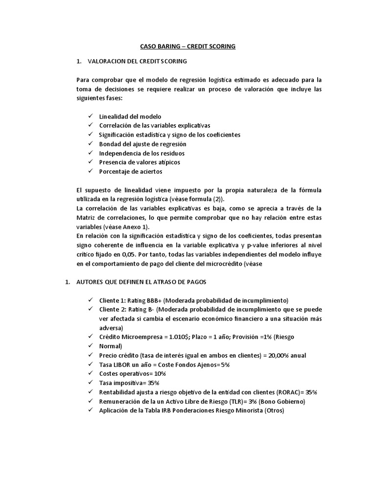 Caso Baring Credit Scoring PDF Riesgo Bancos
