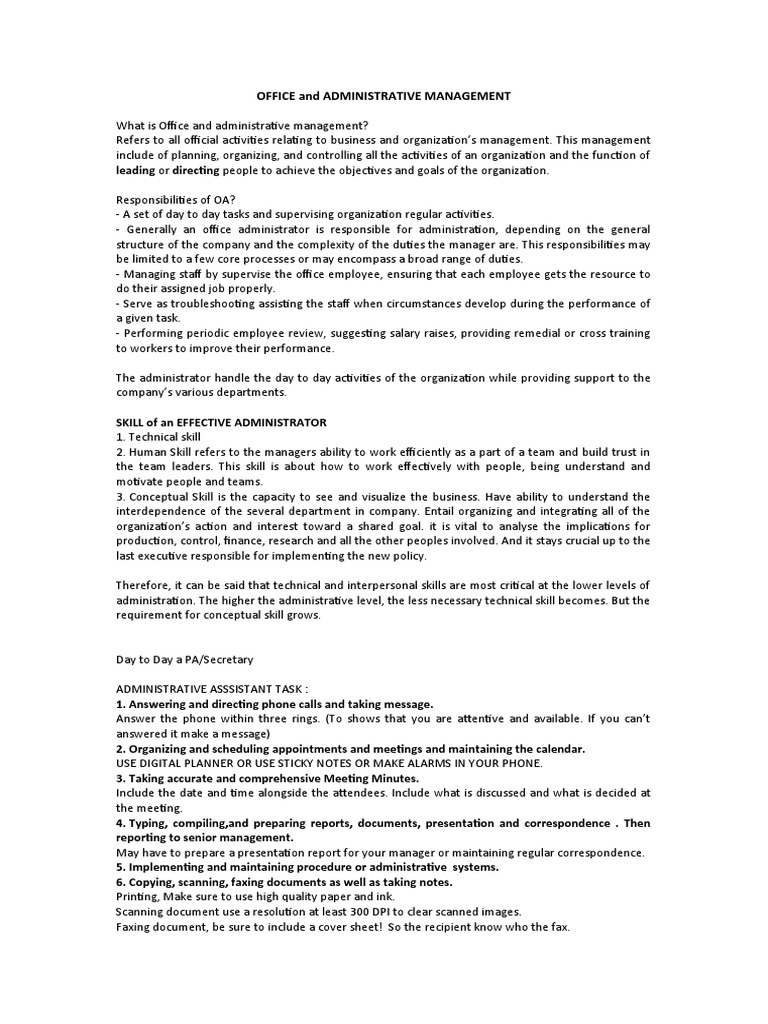 THE WORK of Personal Assistant or Administrative Assistant | PDF | Mail ...