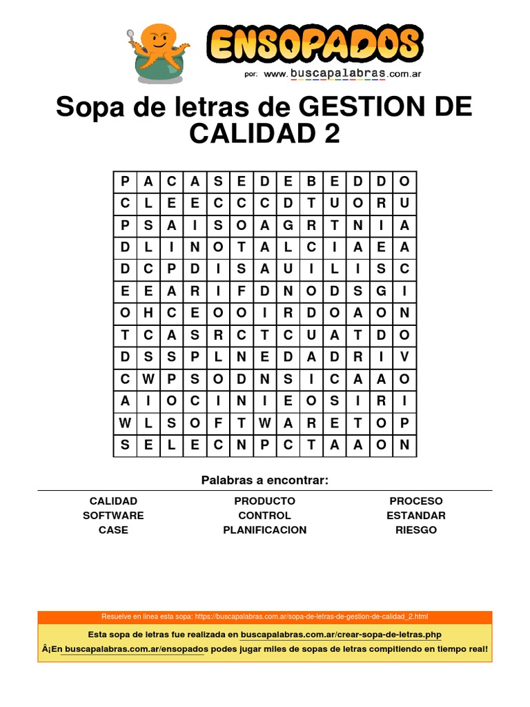 Sopa de Letras: Gestión de Calidad | PDF