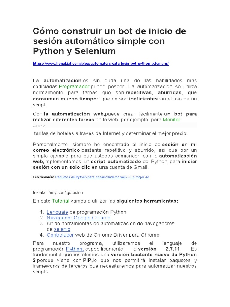Bot de inicio de sesión con Python y Selenium | PDF | Selenio (software ...