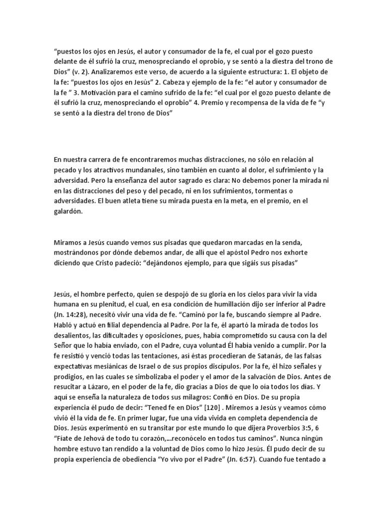 Puestos Los Ojos En Jesús Pdf Fe Jesús