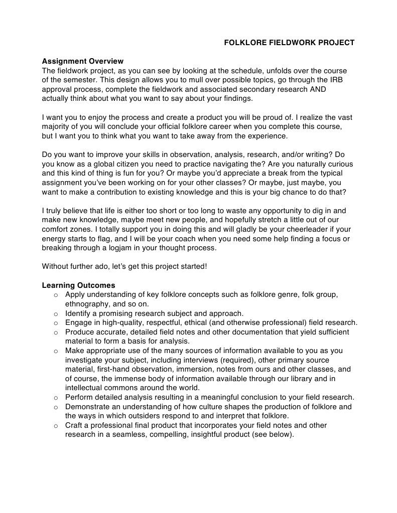 Folklore Fieldwork Project Guide | PDF | Folklore | Field Research