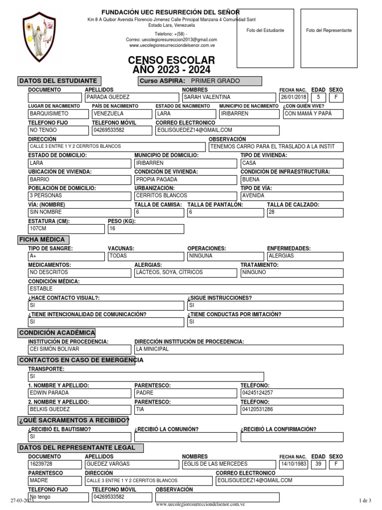 Censo Escolar AÑO 2025 2025 Fecha Nac PDF