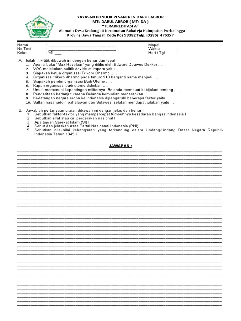 Soal phb kelas 8 semester 2 pdf
