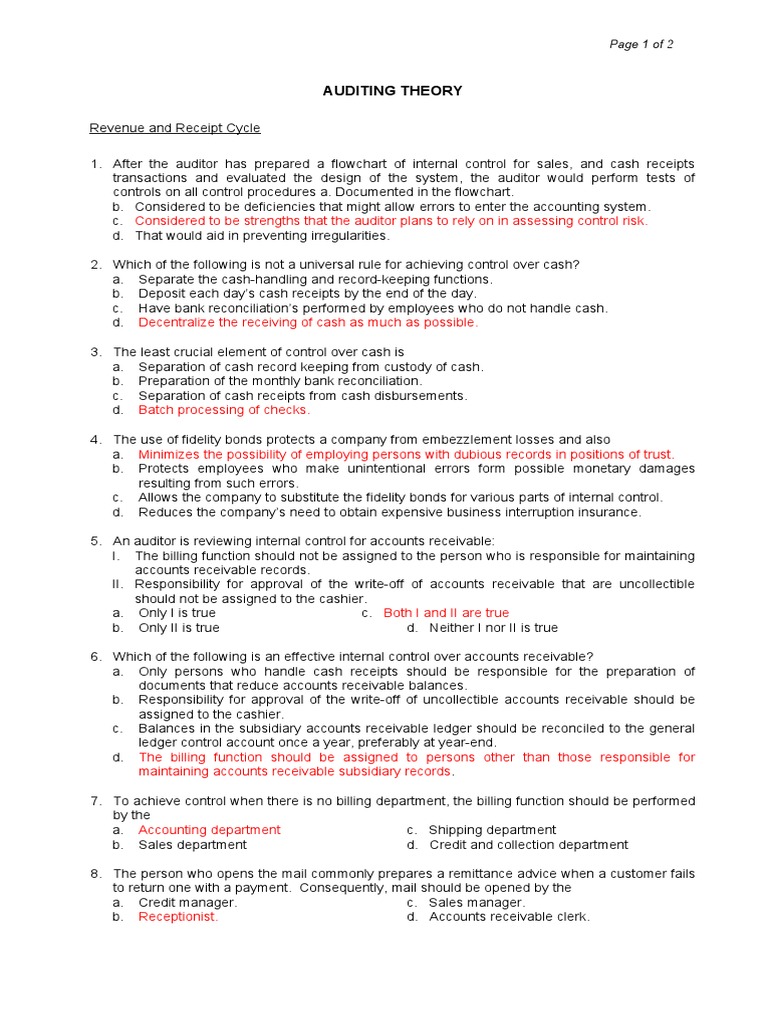 Auditing The Revenue Receipt Cycle Quiz | PDF | Invoice | Internal Control