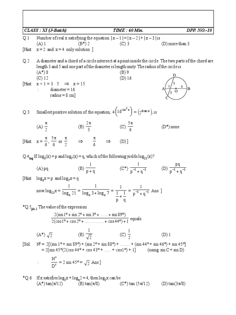 Class XI Math DPP Solutions and Answers | PDF | Circle | Triangle