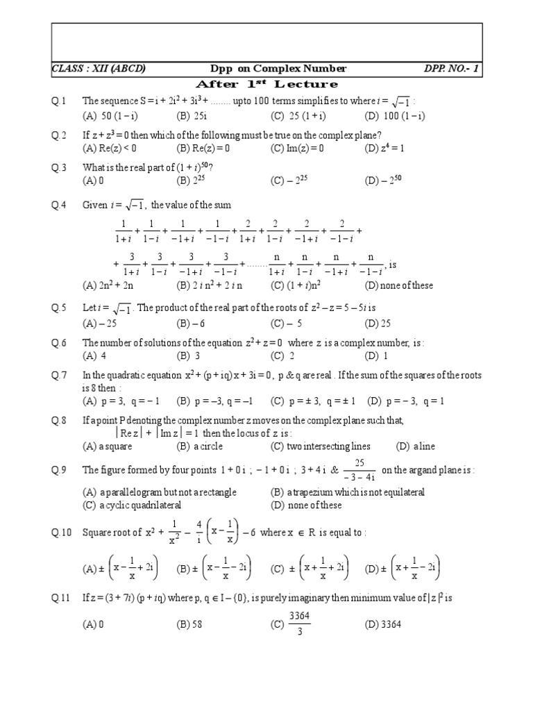 Complex number dpp 1 to 6 12th wa pdf complex number triangle