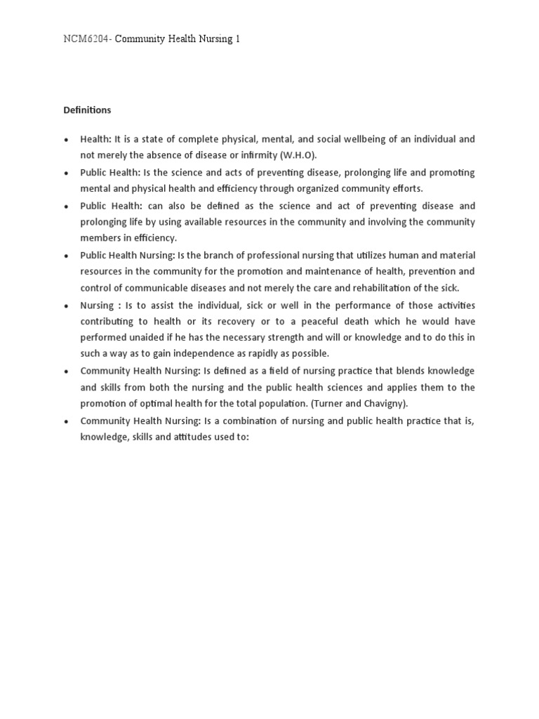 Community Health Nursing 1 W1 PDF | PDF | Nursing | Public Health
