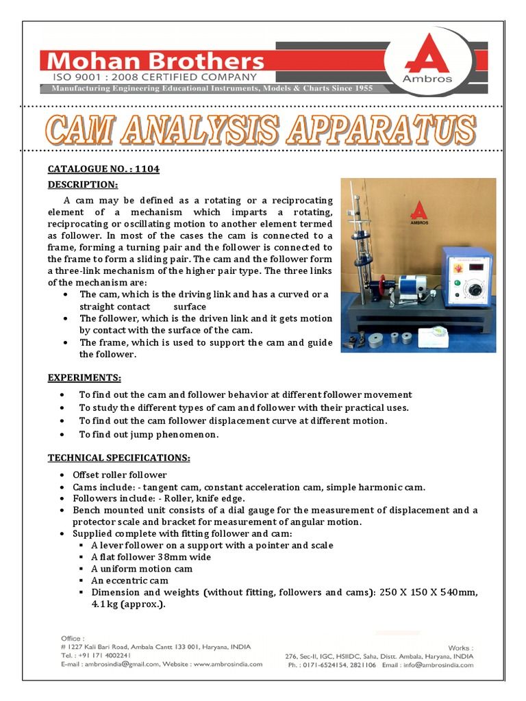 Cam Analysis Apparatus Overview | PDF