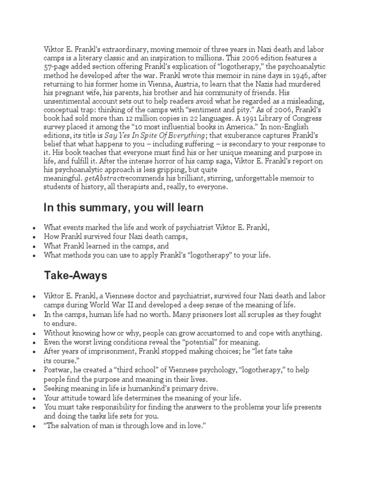 Man Search For Meaning PDF Psychology