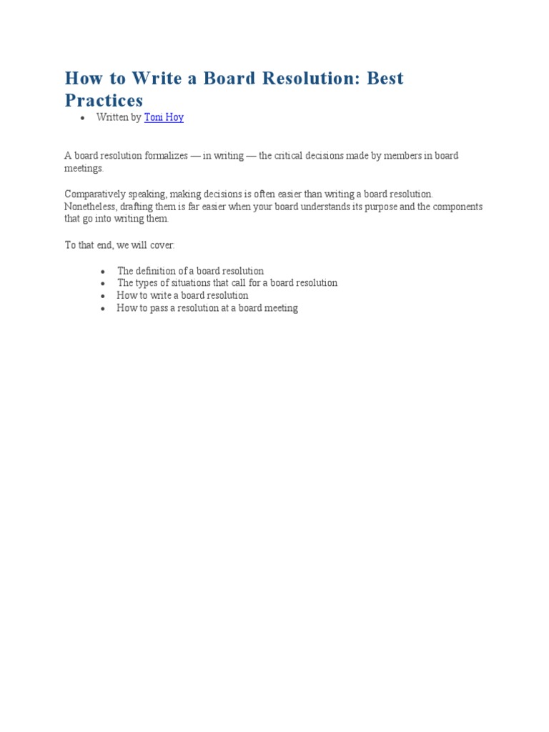 Board Resolution Writing Guide | PDF | Career & Growth