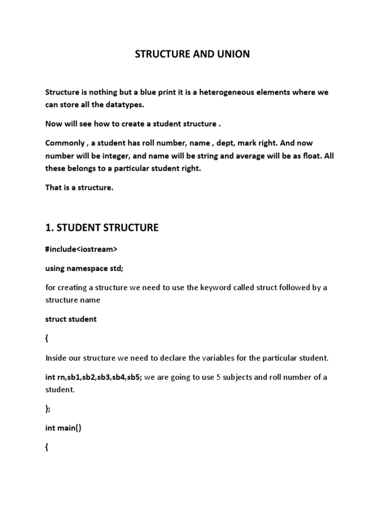 Structures and Unions in C++ Programming | PDF | Namespace | Computer ...