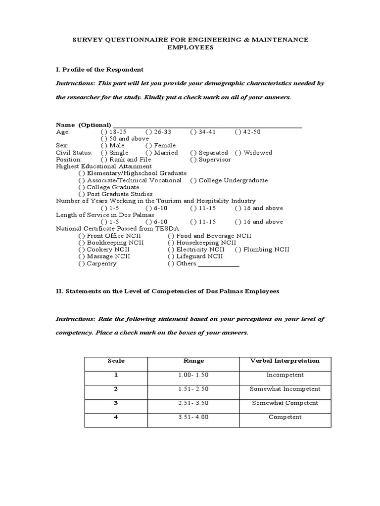 Engineering & Maintenance Employee Survey | PDF | Business